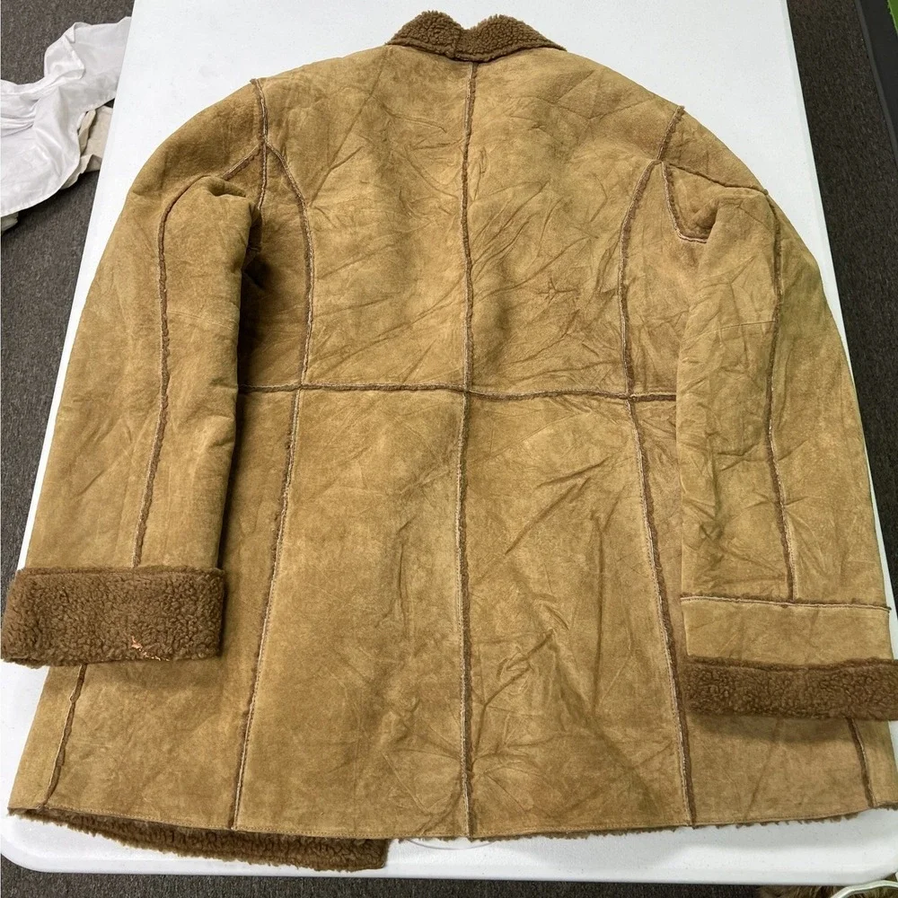 Brandon Thomas Leather Jacket Mens Large Tan Faux Shearling Lined Suede Coat